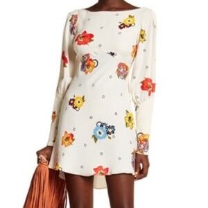 Size 4 Free People Split Sleeve Floral Mini Dress Ivory NWT